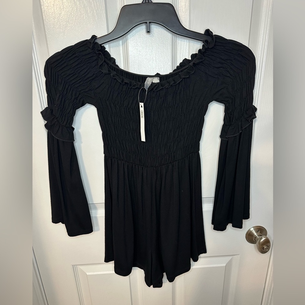 ASOS Black Ruched Long Sleeve Mini Bohemian Whimsigoth Romper